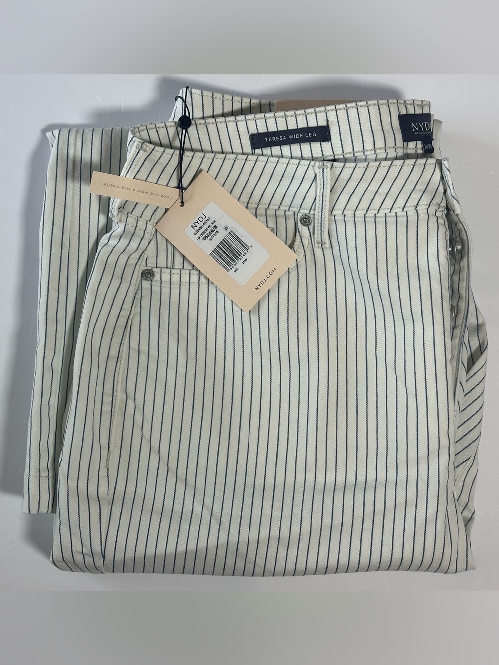 NYDJ Teresa Stripe Exposed Button Ankle Wide Leg Jeans 14W Palencia Stripe - Picture 5 of 7